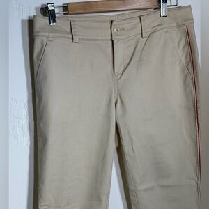 LOFT  Khaki Chino Pants with fun and bold red Side Stripe and raw hem